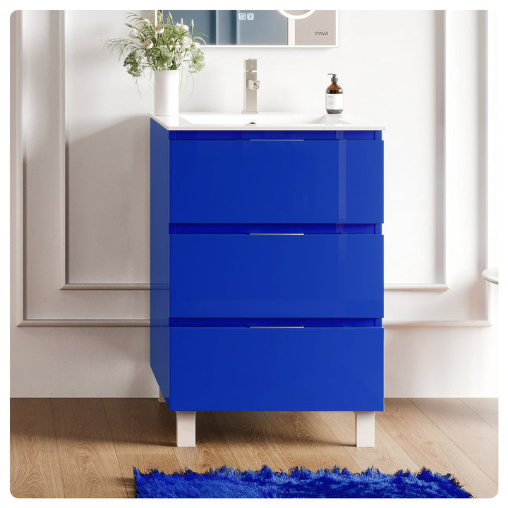 Eviva Malmo 24"W x 18"D Blue Bathroom Vanity with White Porcelain Countertop and Integrated Sink