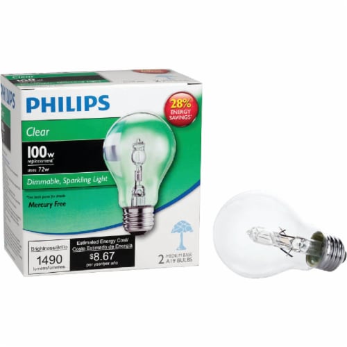Philips 100-Watt Equivalent A19 Eco-Incandescent Light Bulb, Clear, Dimmable (2-Pack)