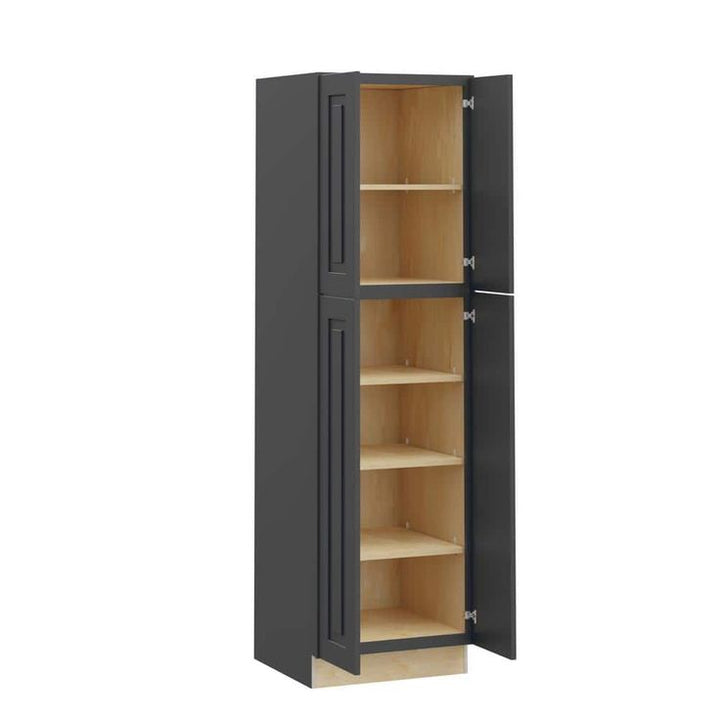 Home Decorators Collection Grayson 24 in. W x 24 in. D x 84 in. H Assembled Plywood Pantry Kitchen Cabinet in Deep Onyx with Soft Close