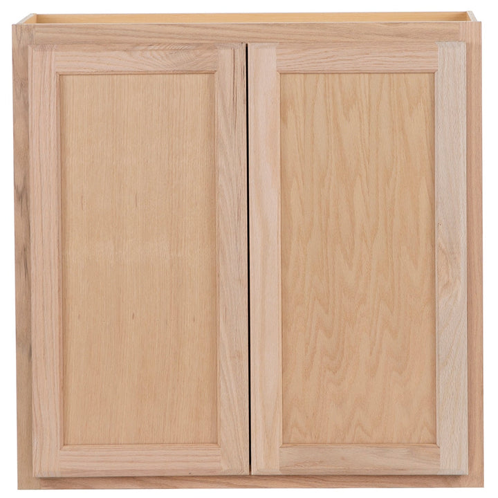 Project Source Oak Brook 30-in W x 30-in H x 12-in D Natural Unfinished Oak Wall Fully Assembled Cabinet (Flat Panel Square Door Style)
