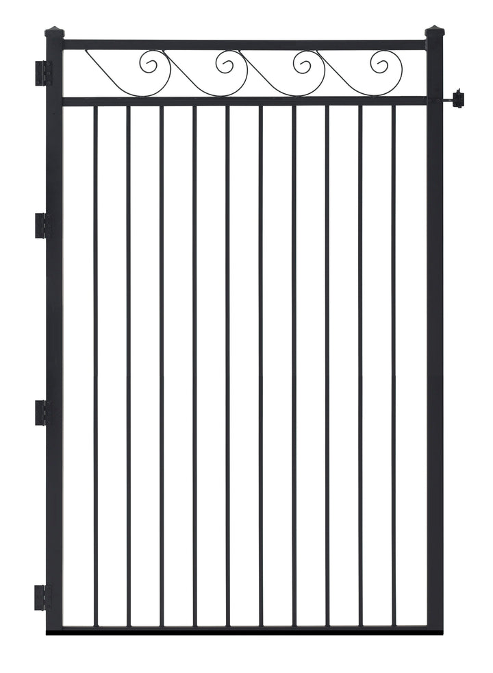 Gilpin 6-ft H x 4-ft W Black Steel Decorative Metal Straight-top Decorative Standard Fence Gate