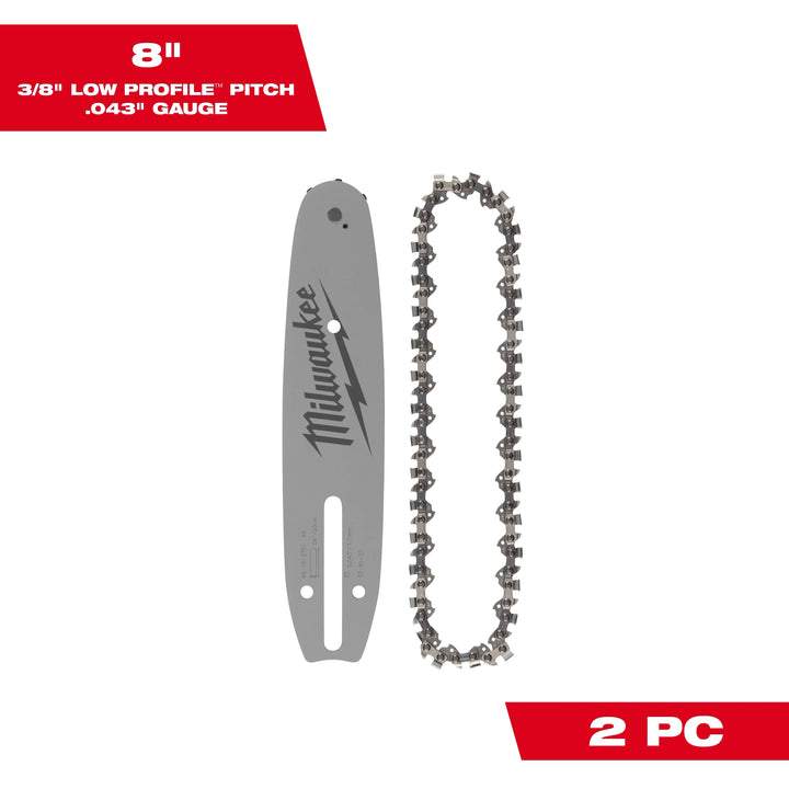Milwaukee 8 in. Chainsaw Bar & Chain Combo, 3/8 in. Low Profile Pitch, .043 in. Gauge (2-Piece Set)