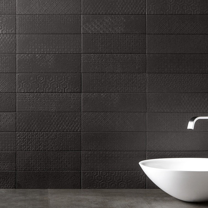 Tessuto Carbone Black Matte Porcelain Subway Tile 4x12