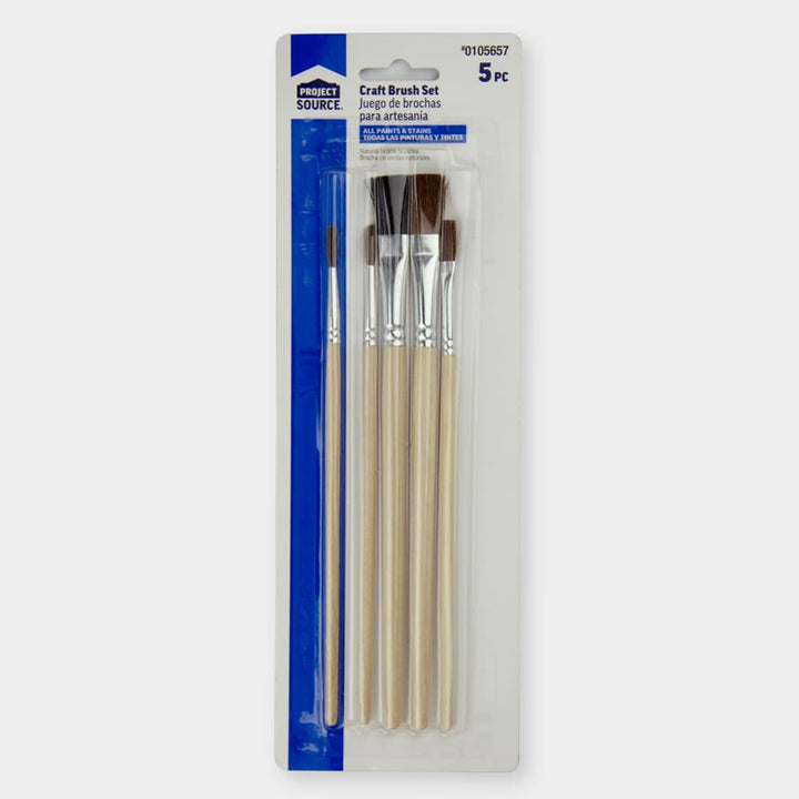 Project Source Craft Brush Set, Natural Bristle, Round Tips, 5-Piece