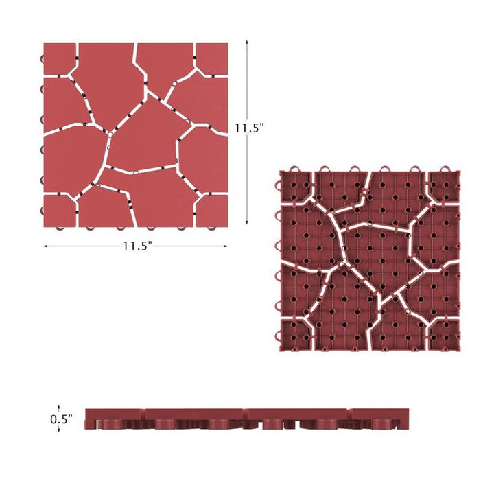 Pure Garden 11.5 in. x 11.5 in. Brick Red Outdoor Interlocking Polypropylene Patio and Deck Tiles in Brick Red (Set of 30)