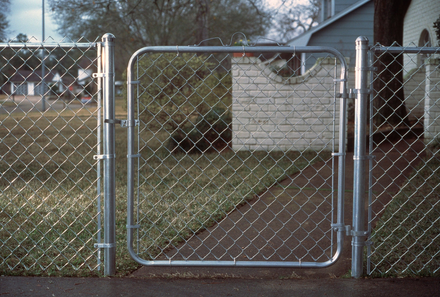 4-ft H x 4-ft W Galvanized Steel Walk-thru Chain Link Fence Gate with Mesh Size 2.375-in