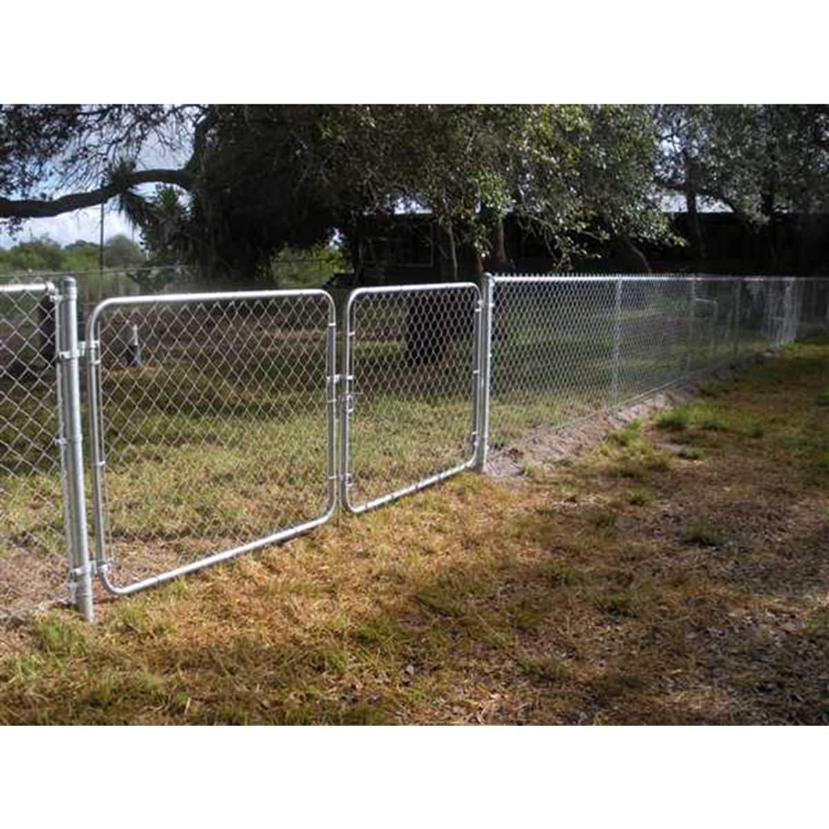 6-ft H x 10-ft W Galvanized Steel Drive-thru Chain Link Fence Gate with Mesh Size 2.375-in
