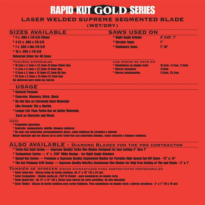 Quasar Rapid Kut Gold 4-1/2 in. Supreme Segmented Diamond Blade
