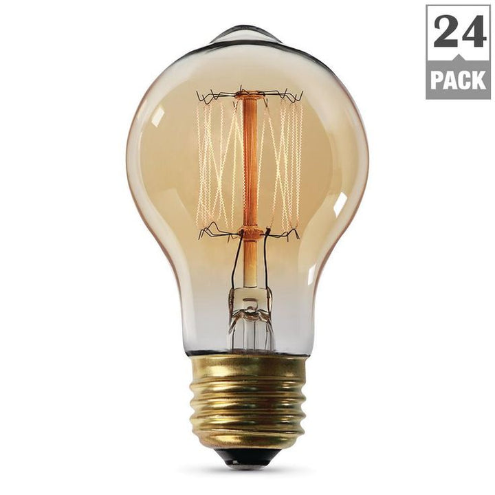 Feit Electric 60-Watt AT19 Dimmable Incandescent Amber Glass Vintage Edison Light Bulb with Cage Filament Soft White (24-Pack)