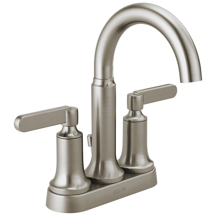 Delta Alux SpotShield Brushed Nickel 2-Handle 4-in Centerset WaterSense Bathroom Sink Faucet with Drain