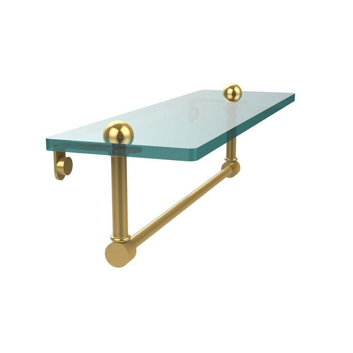 16 in. L x 5 in. H x 5 in. W Clear Glass Vanity Bathroom Shelf with Towel Bar in Polished Brass - Super Arbor