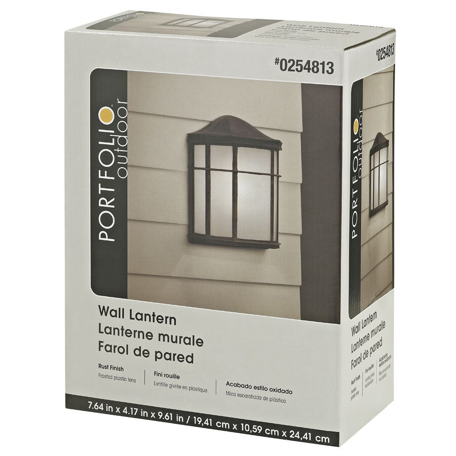 Portfolio 9.61-in H Rust Medium Base (E-26) Outdoor Wall Lantern