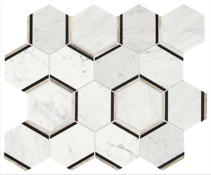 American Olean Genuine Stone Carrara 12-in x 15-in Polished Natural Marble Honeycomb Mosaic Floor and Wall Tile