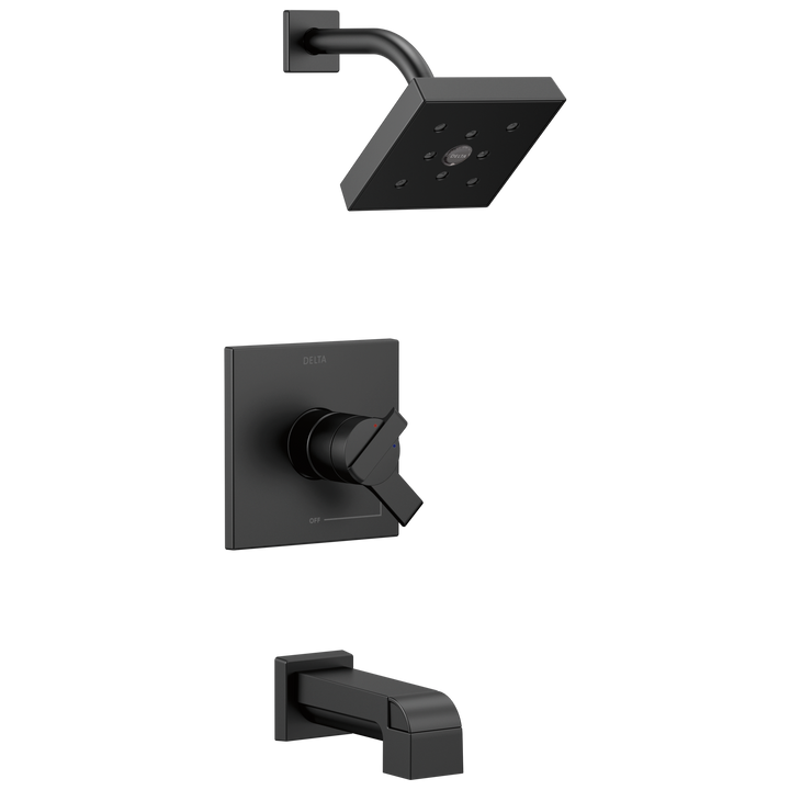 Delta Ara Matte Black 1-Handle Bathtub and Shower Faucet, H2Okinetic, Trim Only