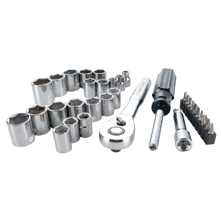 CRAFTSMAN 33-Piece Standard (SAE) and Metric Combination Polished Chrome Mechanics Tool Set with Hard Case, 3/8-in Drive