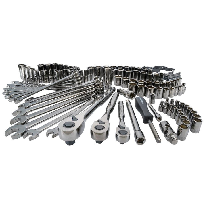 CRAFTSMAN 150-Piece Standard (SAE) and Metric Gunmetal Chrome Mechanics Tool Set with Hard Case, 1/4-in, 3/8-in, 1/2-in Drive