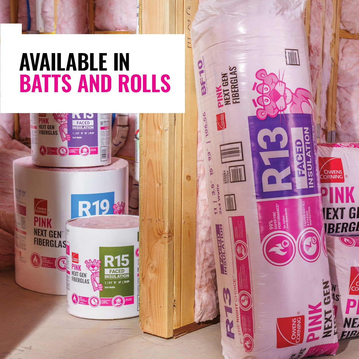 Owens Corning EcoTouch R-19 Kraft-Faced Fiberglass Insulation Roll, 23 in. W x 39.2 ft L, 75.07 sq ft