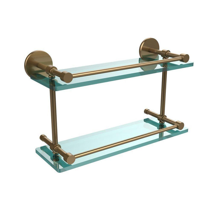 16 in. L x 8 in. H x 5 in. W 2-Tier Clear Glass Bathroom Shelf with Gallery Rail in Brushed Bronze - Super Arbor
