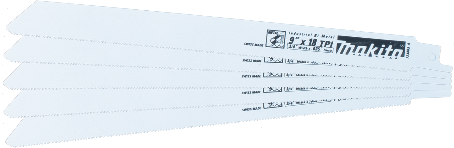 Makita Metal Cutting Reciprocating Saw Blade 9" 18 TPI 5/Pack
