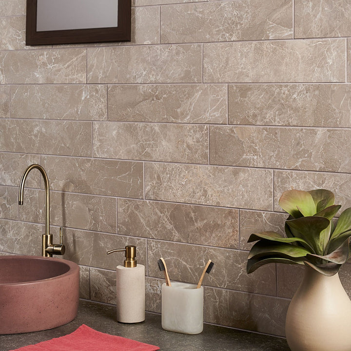 Lux Tile Marmo Perfetto Tortora Gray 4x16 Semi-Polished Porcelain Tile