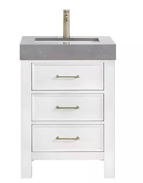León 24 in.W x 22 in.D x 34 in.H Single Sink Bath Vanity in Fir Wood White with Grey Composite Stone Top