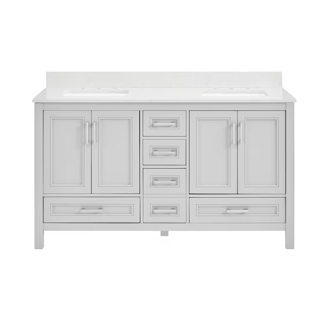 allen + roth Crest Hill 60-in Light Gray Undermount Double Sink Bathroom Vanity with Engineered Carrara Marble Top
