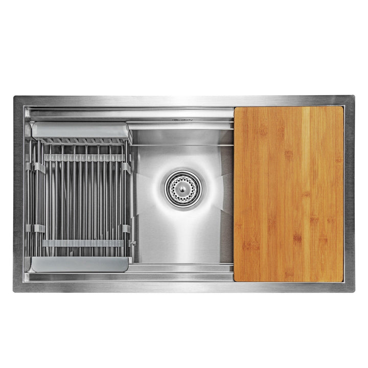 AKDY Handmade 32-in x 18-in Stainless Steel Single Bowl Undermount Commercial Workstation Kitchen Sink All-in-One Kit