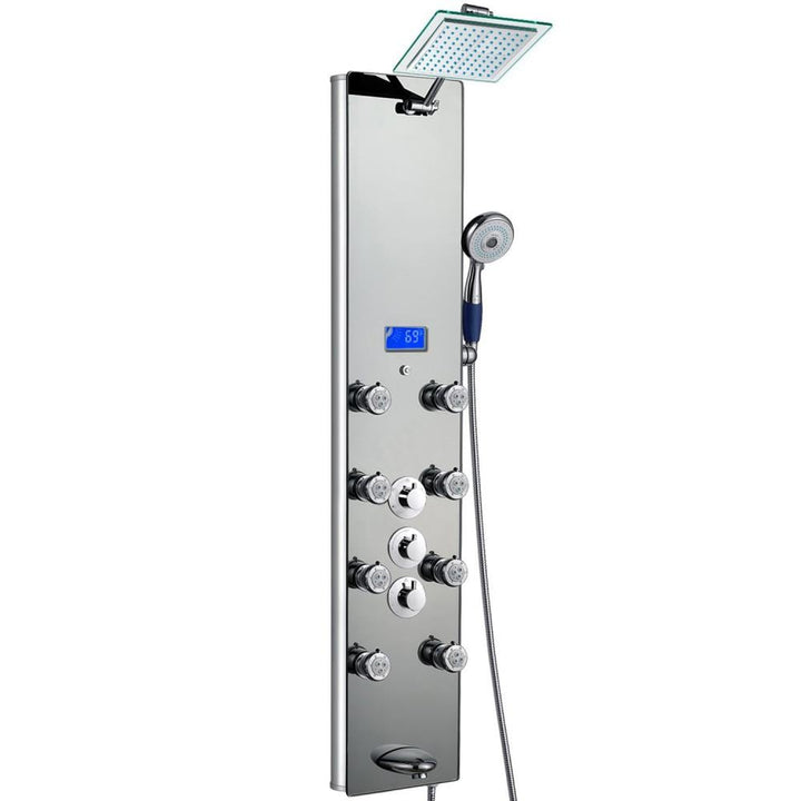 AKDY 52-in Mirror Tempered Glass 8-Spray Shower Panel System with Dual Head and 5-Way Diverter (Valve Included)