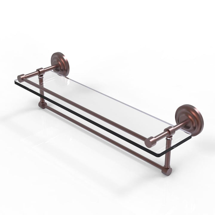 Allied Brass Que New Antique Copper 1-Tier Brass Wall Mount Bathroom Shelf, 22 x 5 in with Towel Bar