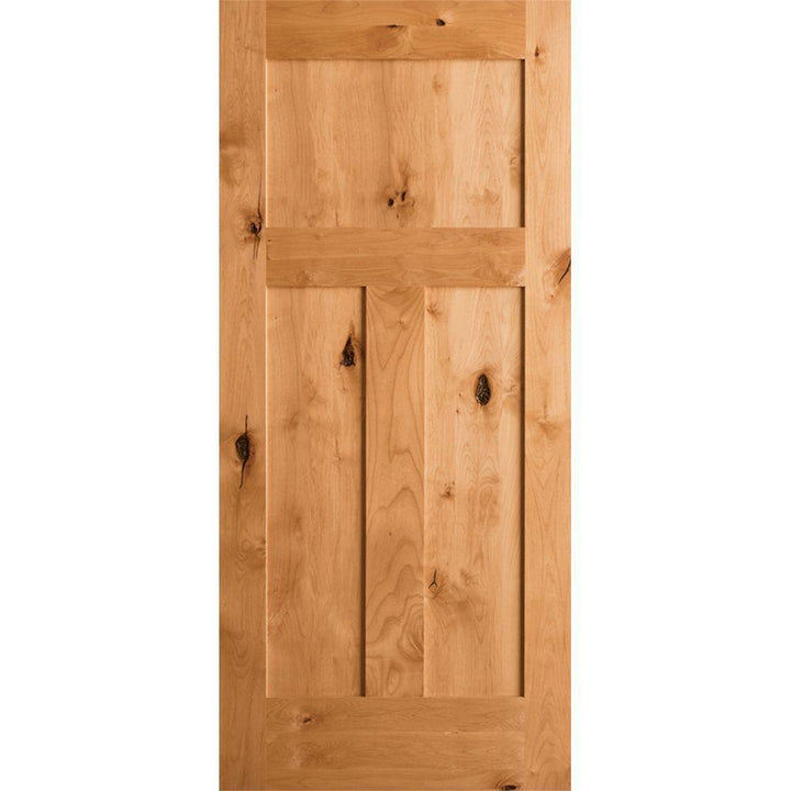 30 in. x 80 in. Krosswood Craftsman 3-Panel Shaker Solid Wood Core Rustic Knotty Alder Interior Door Slab - Super Arbor