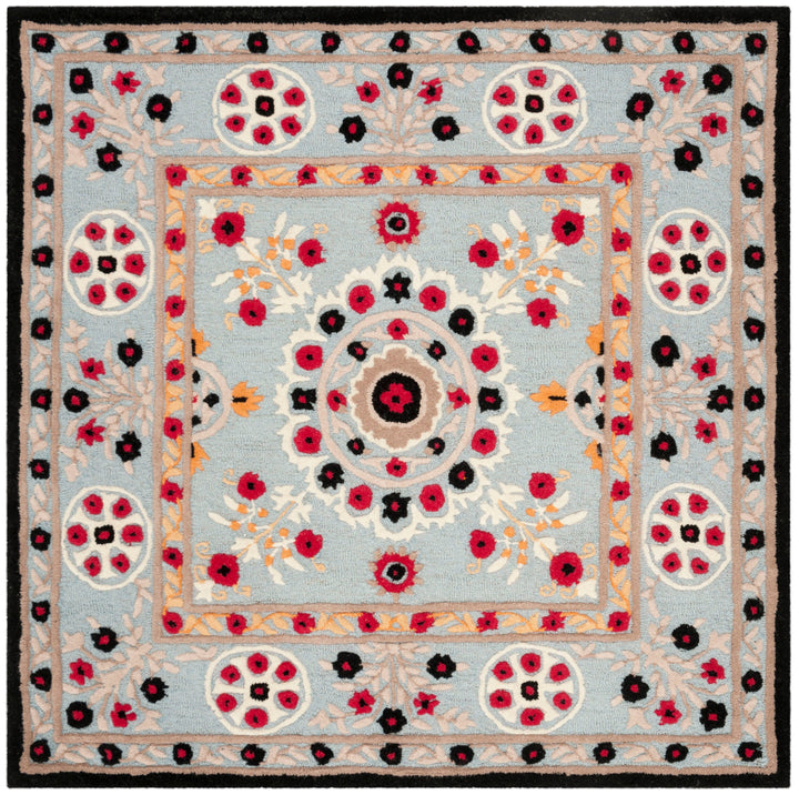 Safavieh Bellagio Roble 5 x 5 Light Blue/Black Square Indoor Floral/Botanical Farmhouse/Cottage Handcrafted Area Rug