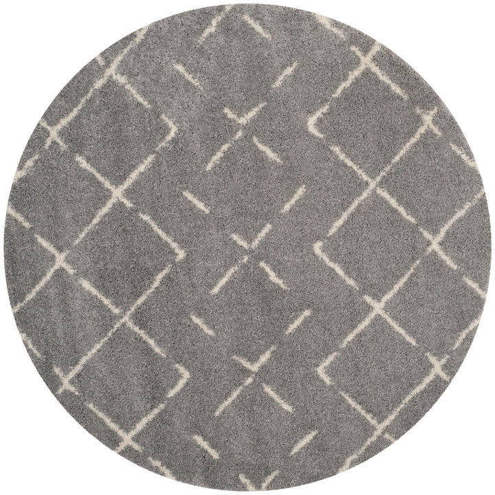 Safavieh Arizona Myra Shag 5 x 5 Gray/Ivory Round Indoor Trellis Moroccan Area Rug