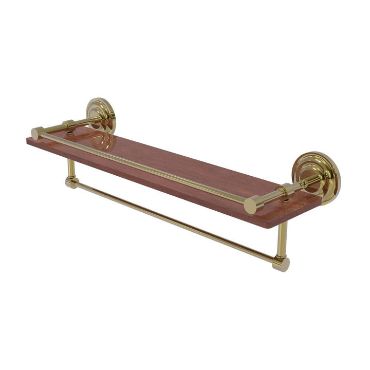 Allied Brass Que New Unlacquered Brass 1-Tier Wall-Mount Bathroom Shelf with Gallery Rail and Towel Bar, 22 in.