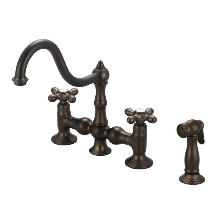 2-Handle Bridge Kitchen Faucet with Metal Side Sprayer in Oil Rubbed Bronze - Super Arbor