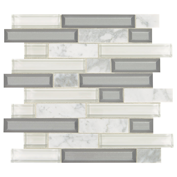 Daltile Genuine Stone Cloud Gray 11-in x 13-in Multi-finish Glass Multi-shaped Mosaic Wall Tile product image