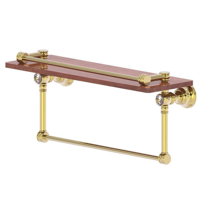 Allied Brass Carolina Crystal Unlacquered Brass 1-Tier Wall Mount Bathroom Shelf with Integrated Towel Bar, 16 x 7.4 x 5 in