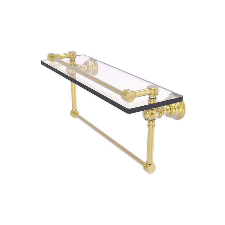 Allied Brass Carolina Satin Brass 1-Tier Wall-Mount Bathroom Shelf with Glass and Towel Bar, 16 x 5 in