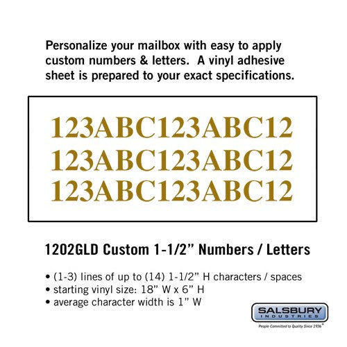 Custom Gold Vinyl Numbers and Letters - Horizontal - 1.5 Inches High