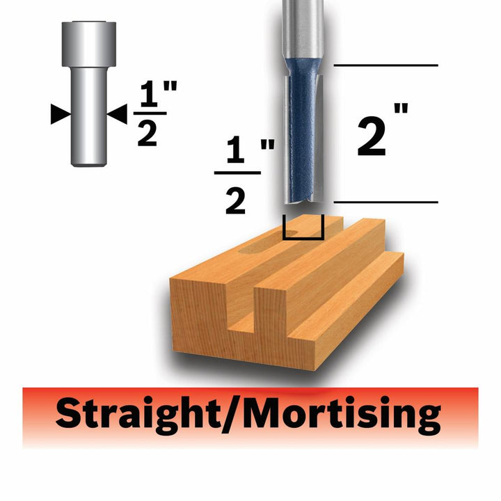 Bosch 1/2-in Carbide-Tipped Straight Router Bit, 2-in Cutting Length, 4.25-in OAL