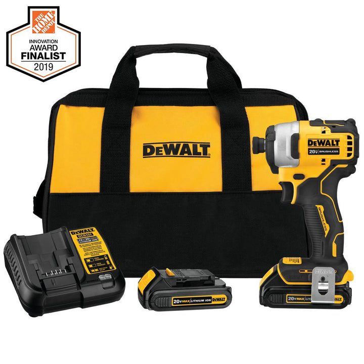 ATOMIC 20-Volt MAX Lithium-Ion Brushless Cordless Compact 1/4 in. Impact Driver with 2 Batteries 1.3 Ah Charger and Bag - Super Arbor