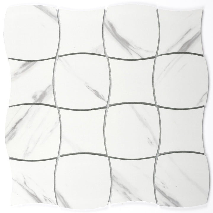 Abolos Musico Carrara White 12-in x 12-in Multi-finish Glass Patterned Mosaic Wall Tile product image