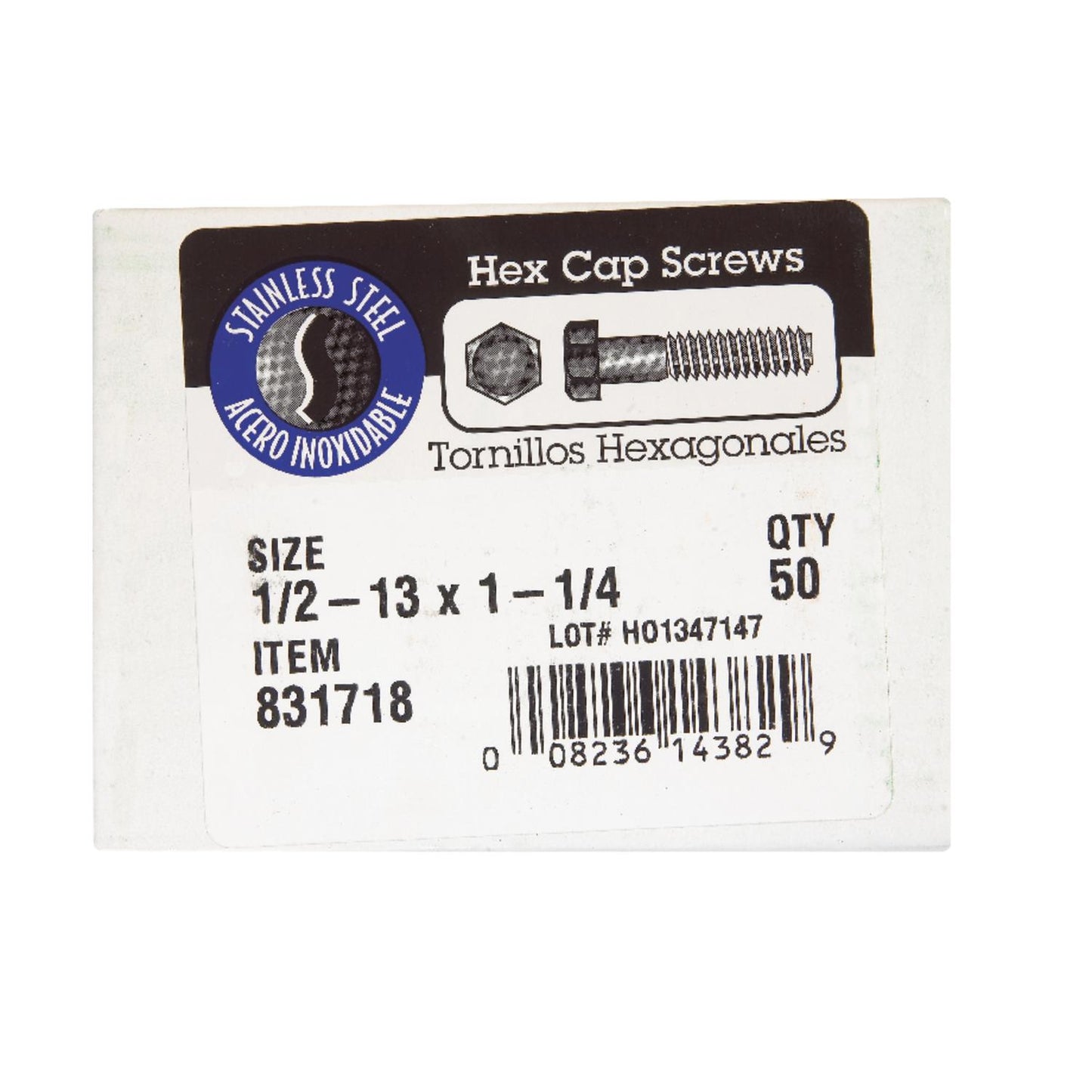 Hillman 1/2-13 in. Diameter x 1-1/4 in. Length Steel Hex Head Cap Screw, 50-Pack