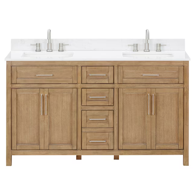 allen + roth Connery 60-in Warm Oak Undermount Single Sink Bathroom Vanity with White Engineered Stone Top