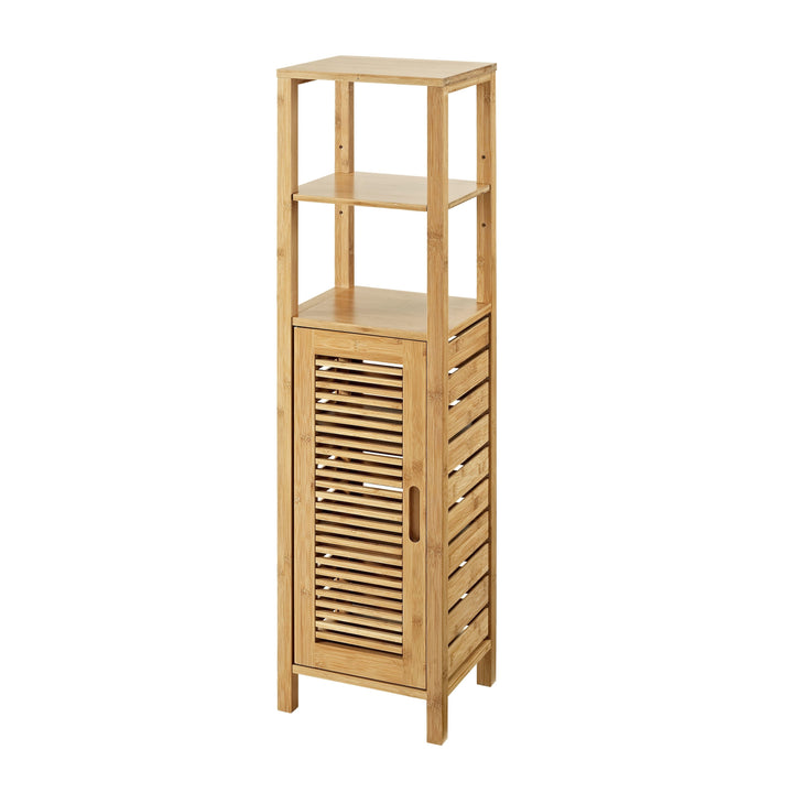 Linon Bracken Mid Cabinet 13-in x 46.5-in x 11-in Natural Bamboo Wood Freestanding Linen Cabinet
