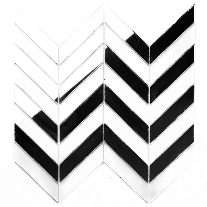 Abolos Musico Silver and White 12-in x 12-in Multi-finish Glass Patterned Herringbone Mosaic Wall Tile product image