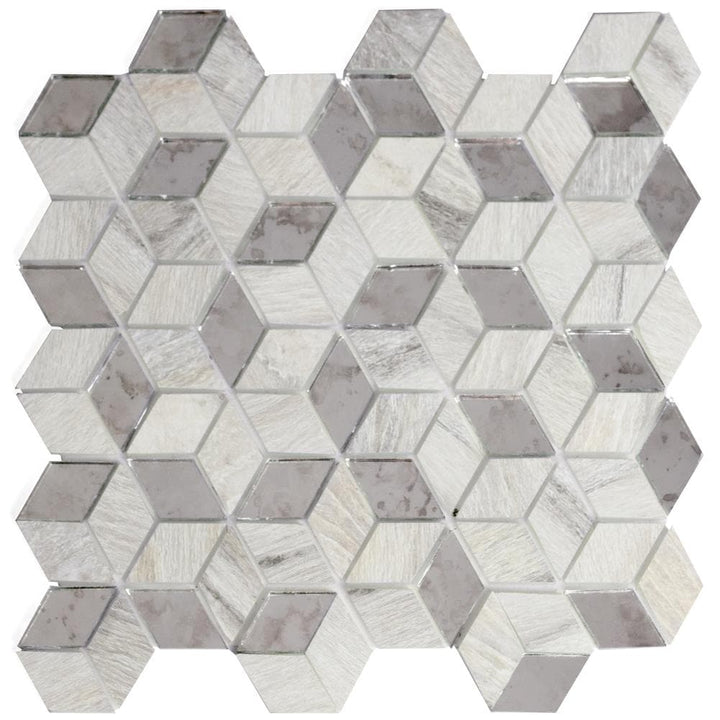 Abolos Musico Crema antique beige/multifinish 12-in x 12-in Multi-finish Glass Wood look Diamond Peel and stick Mosaic Wall Tile product image