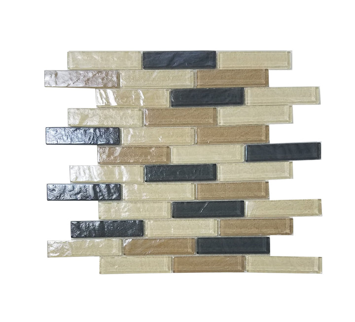 Abolos Geo Amazonia beige/glossy textured 12-in x 12-in Glossy Glass Brick look Mosaic Wall Tile product image