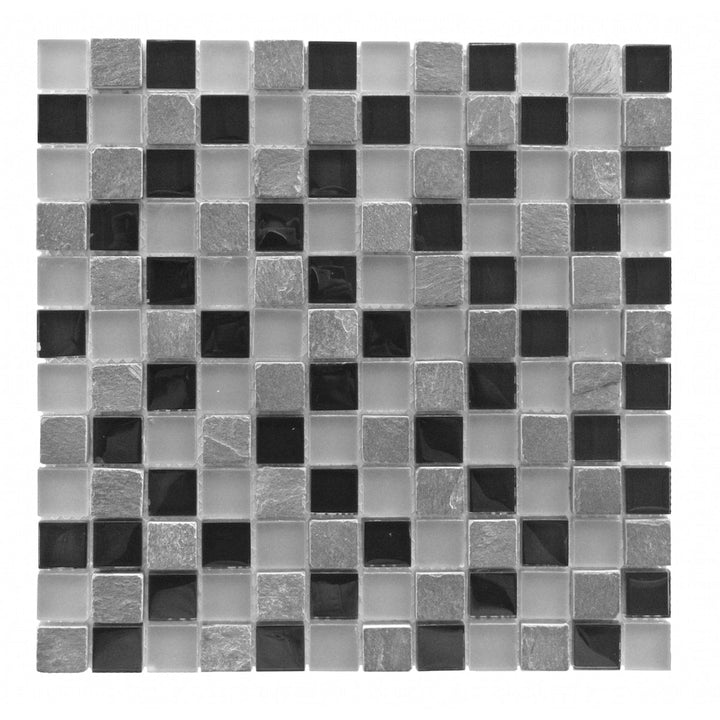 Abolos Classic Design Gray Black/Glossy and honed 12-in x 12-in Multi-finish Glass Patterned Mosaic Wall Tile product image
