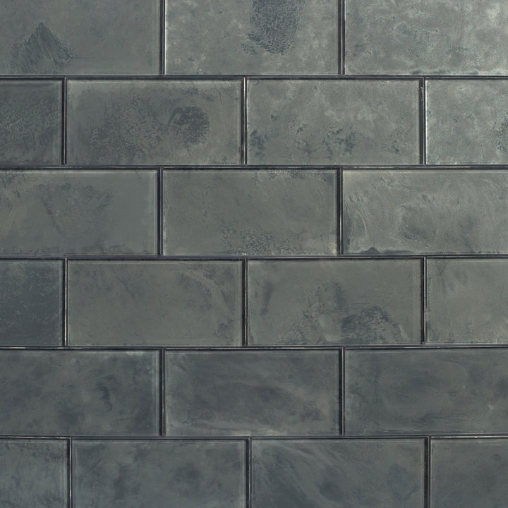 Abolos Custom Dark Gray 3-in x 6-in Glossy Glass Subway Peel and stick Wall Tile product image