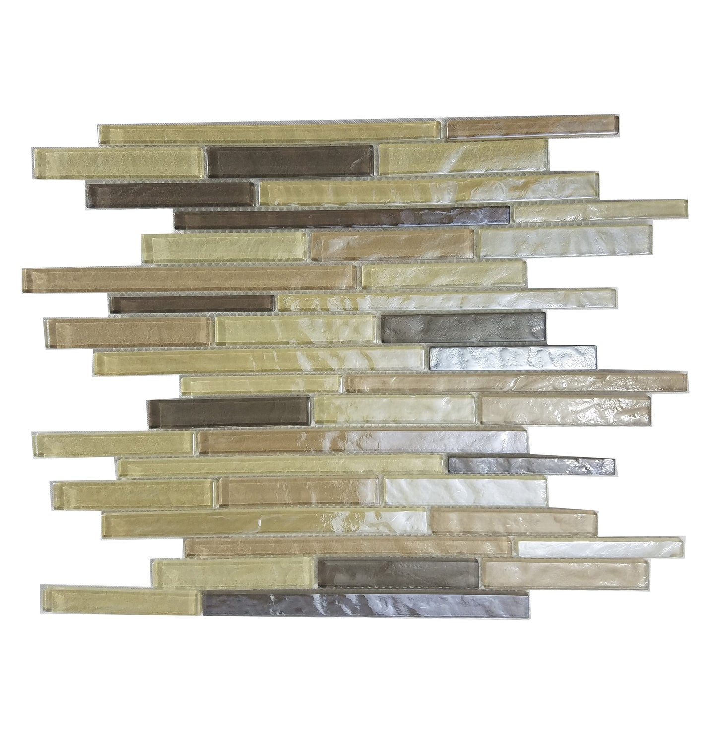 Abolos Swimming Pool Beige and Brown textured 12-in x 12-in Glossy Glass Brick look Linear Mosaic Wall Tile product image